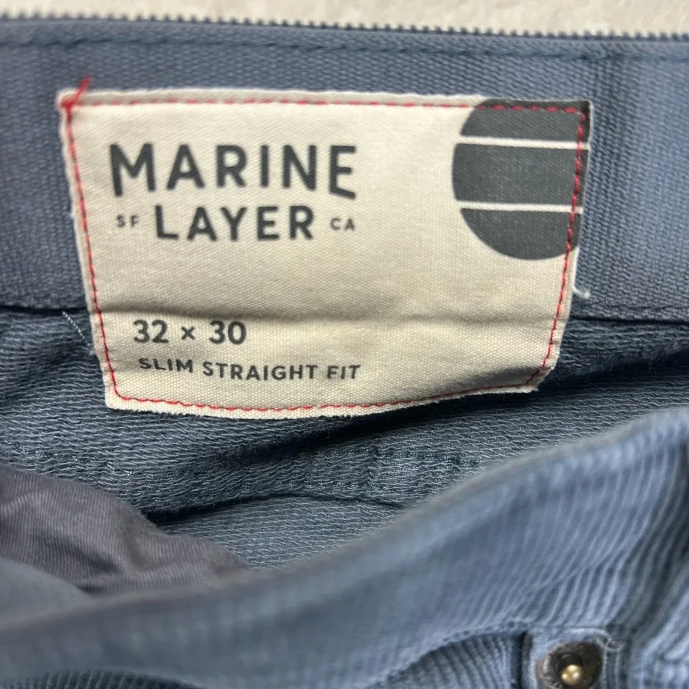 Marine Layer Corduroy Pants Mens 32x30 Blue Mid Rise Slim Straight Fit Classic